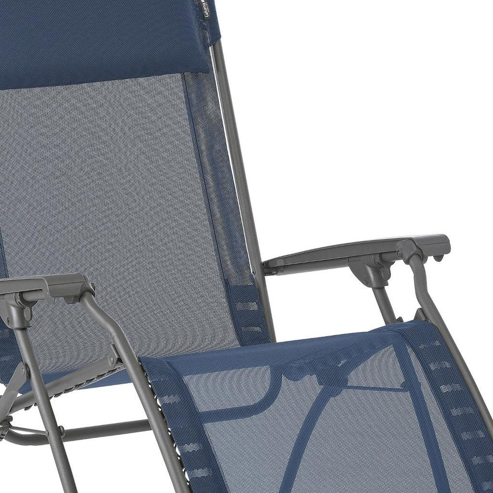 27" Blue Metal Outdoor Zero Gravity Chair with Blue Cushion