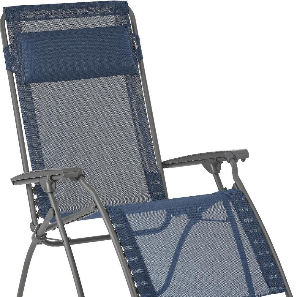 27" Blue Metal Outdoor Zero Gravity Chair with Blue Cushion