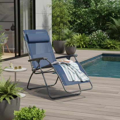 27" Blue Metal Outdoor Zero Gravity Chair with Blue Cushion