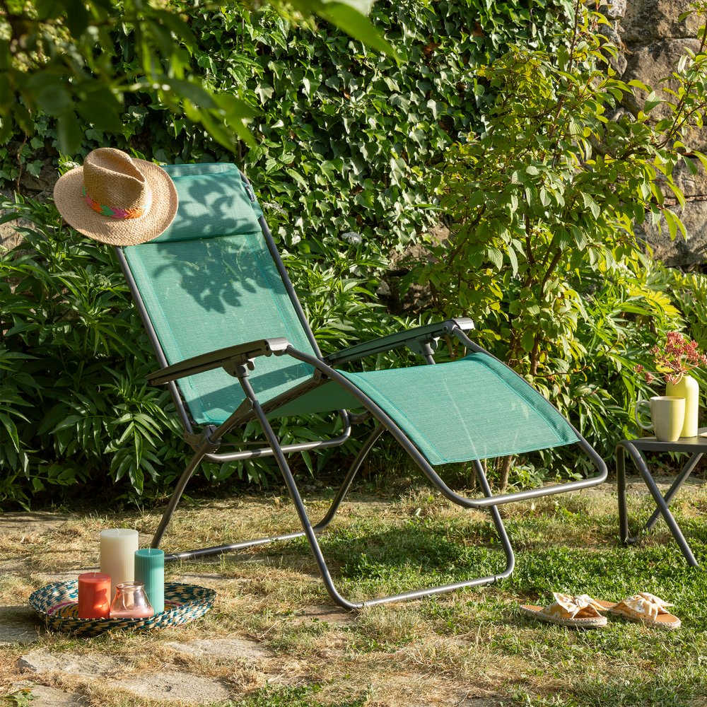 27" Blue Metal Outdoor Zero Gravity Chair with Blue Cushion