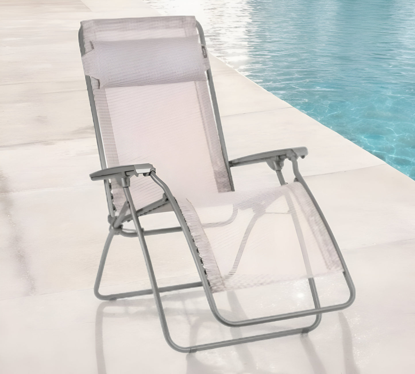 27" Ivory Steel Outdoor Zero Gravity Chair with Ivory Cushion