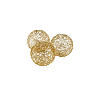 Set of Three Gold Wire 3" Decorative Orbs