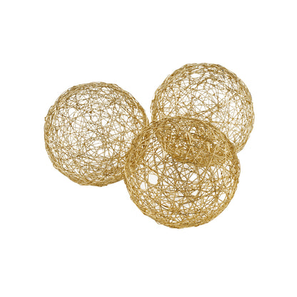 Set of Three Gold Wire Five Inch Decorative Orbs