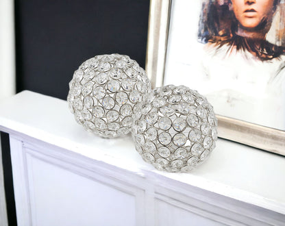 4" Silver Faux Crystal and Silver Decorative Orb Tabletop Sculpture