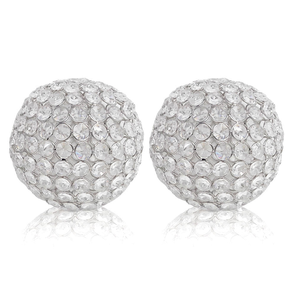 Set of Two Clear Faux Crystal and Silver Decorative Orb Tabletop Sculptures