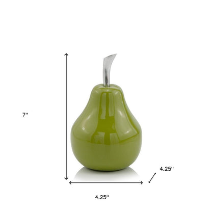 7" Green Aluminum Decorative Pear Tabletop Sculpture