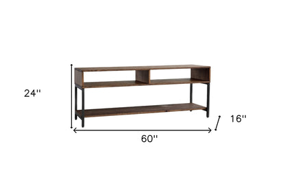 60" Brown Wood Open Shelving TV Stand