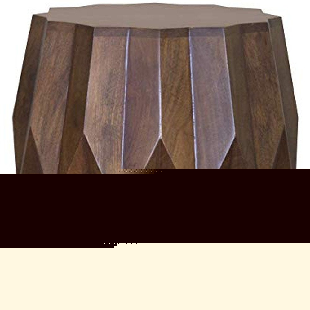 23" Dark Brown Solid Wood Drum End Table
