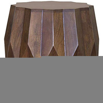 23" Dark Brown Solid Wood Drum End Table