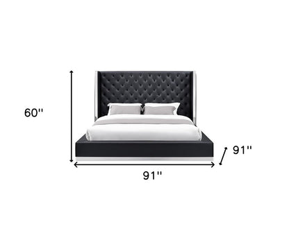 White Tufted Faux Leather Upholstered King Bed Frame