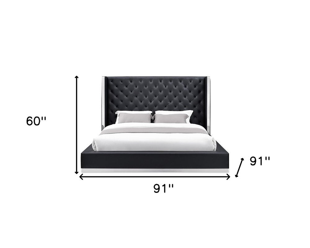 White Tufted Faux Leather Upholstered King Bed Frame