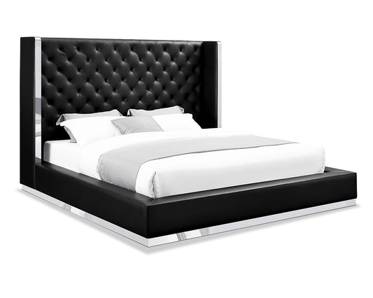 Black And Tufted Faux Leather Bed Frame