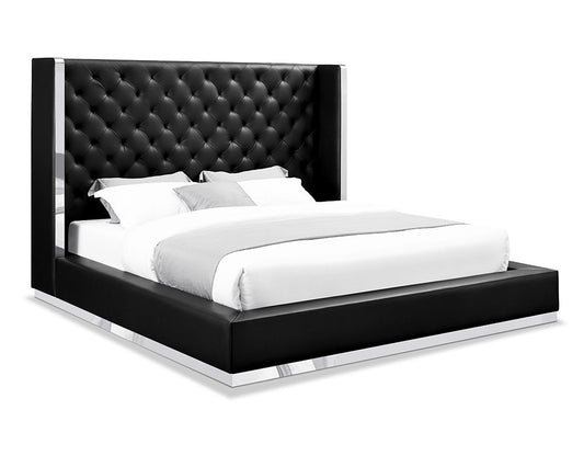 White Tufted Faux Leather King Bed Frame