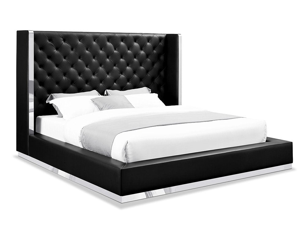 White Tufted Faux Leather Upholstered King Bed Frame