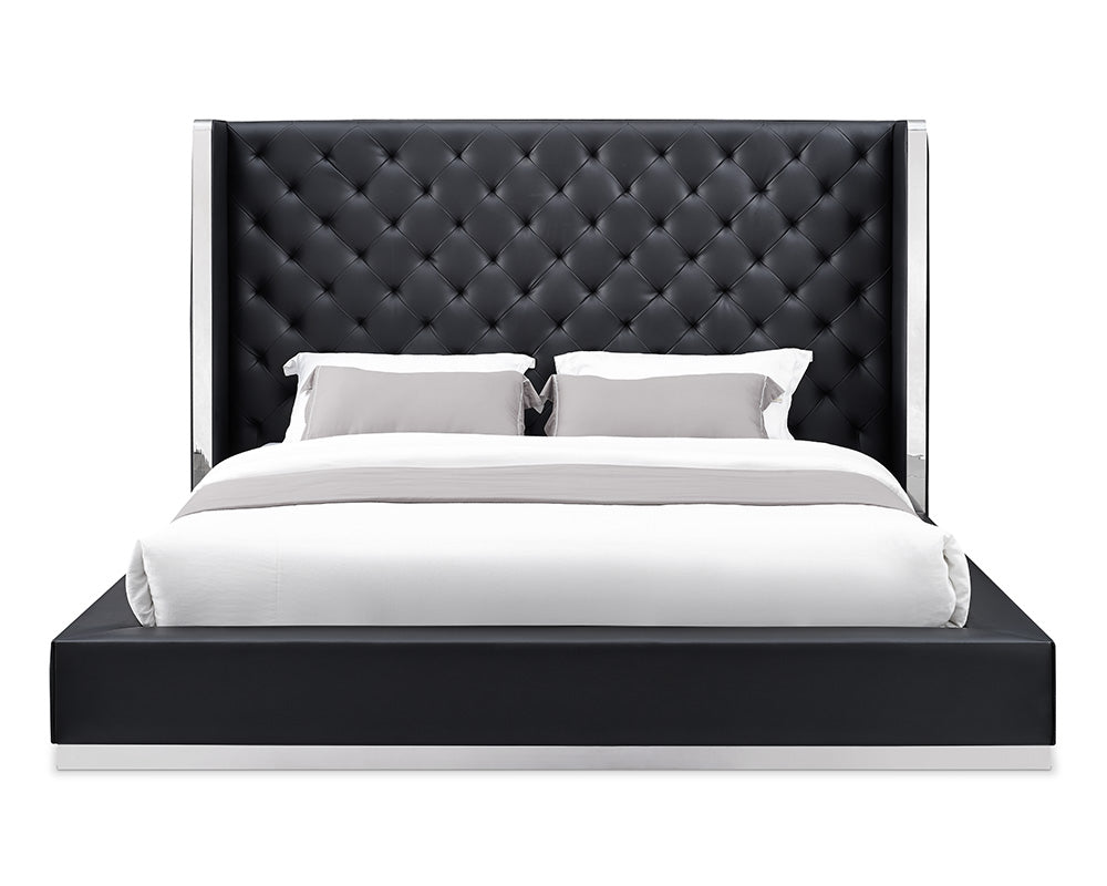 Black And Tufted Faux Leather Bed Frame