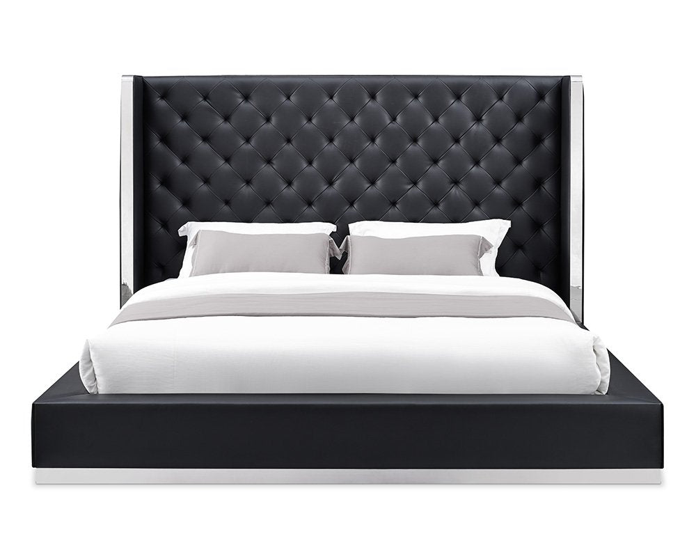 White Tufted Faux Leather King Bed Frame