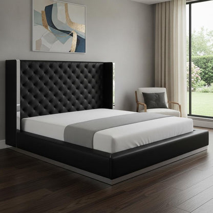 White Tufted Faux Leather Upholstered King Bed Frame