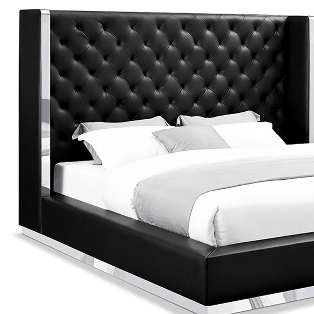 White Tufted Faux Leather Upholstered King Bed Frame