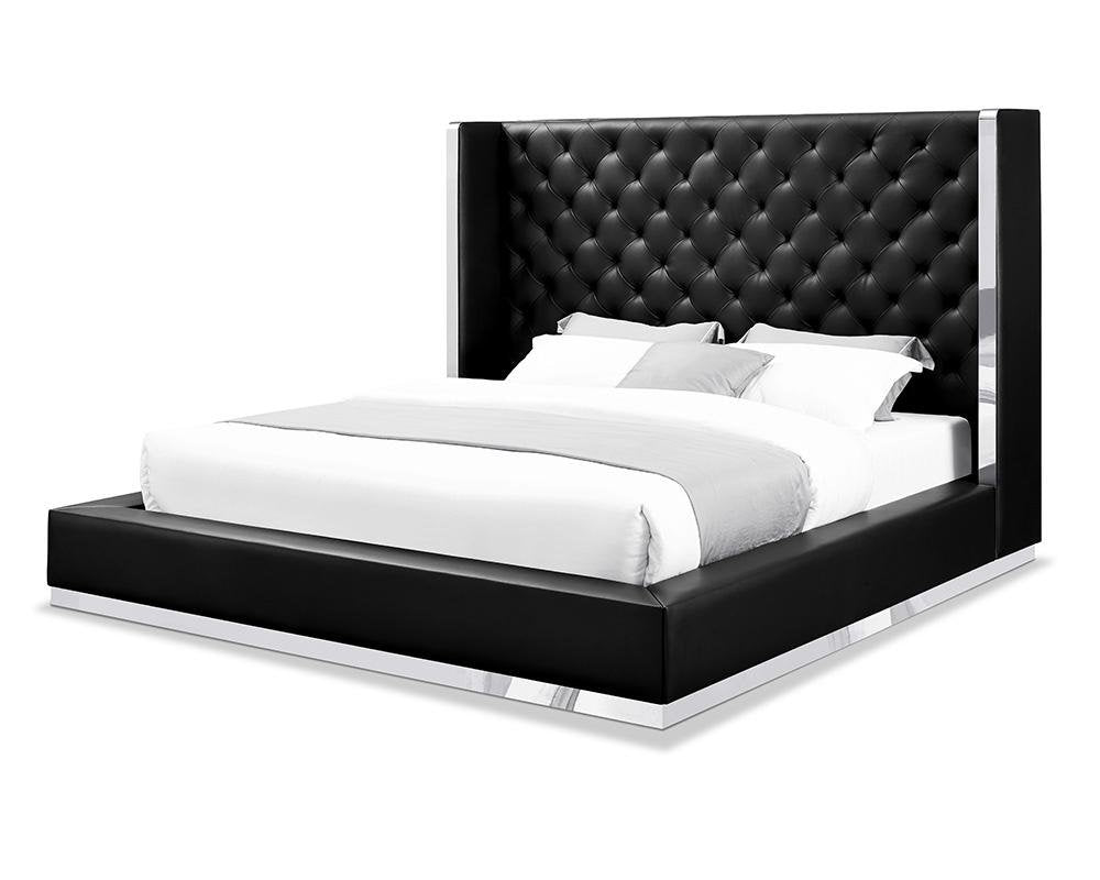 White Tufted Faux Leather Upholstered King Bed Frame