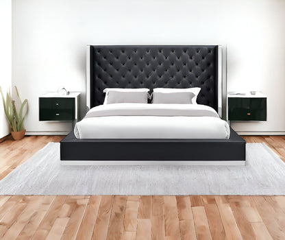 Black And Tufted Faux Leather Bed Frame