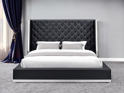 White Tufted Faux Leather King Bed Frame
