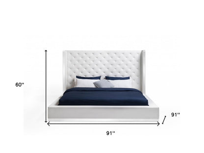 White Tufted Faux Leather Upholstered King Bed Frame