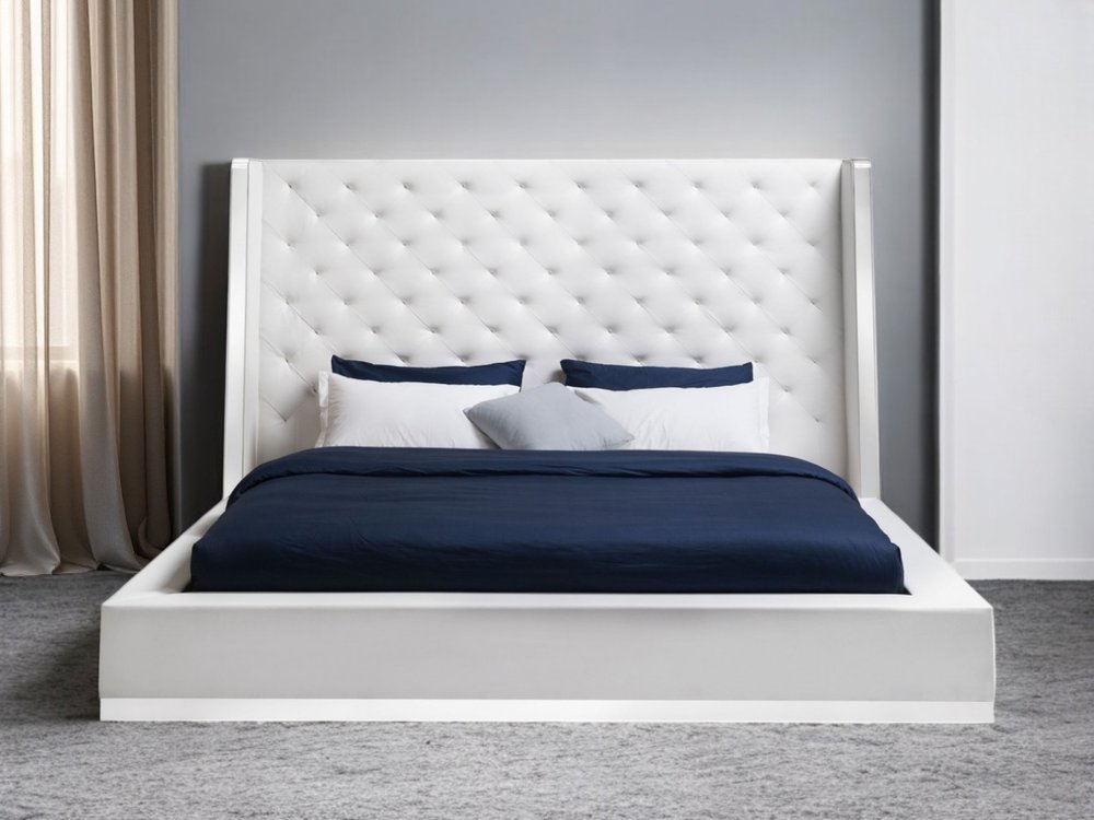 Black Tufted Faux Leather King Bed Frame