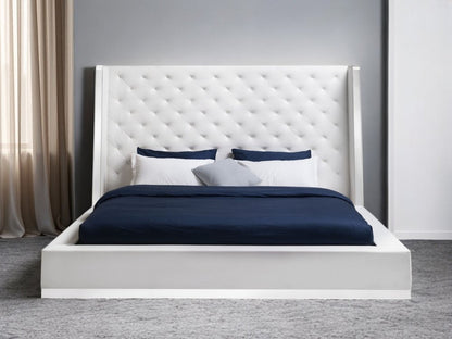 White Tufted Faux Leather King Bed Frame