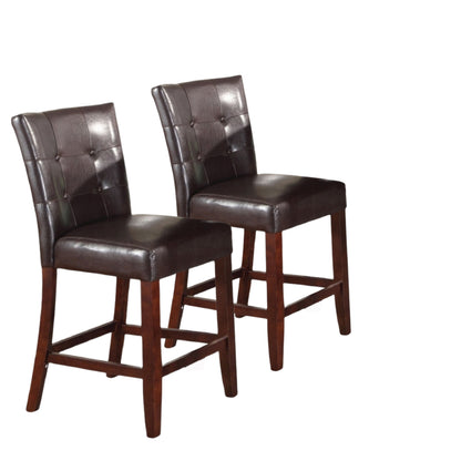 Set of Two Espresso And Brown Solid and Manufactured Wood Counter Height Bar Chairs