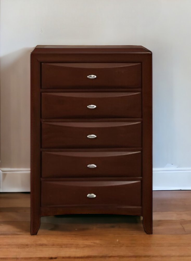 32" Espresso Wood Five Drawer Dresser