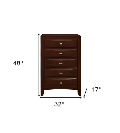 32" Espresso Wood Five Drawer Dresser