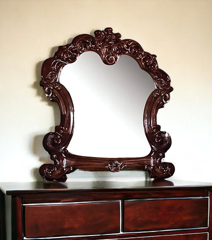 45" Brown Crowned Top Solid Wood Framed Mounted Dresser Mirror