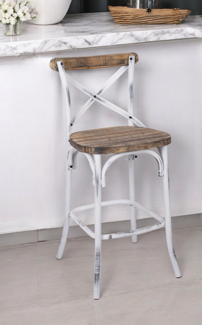 20" Brown And White Iron Bar Chair