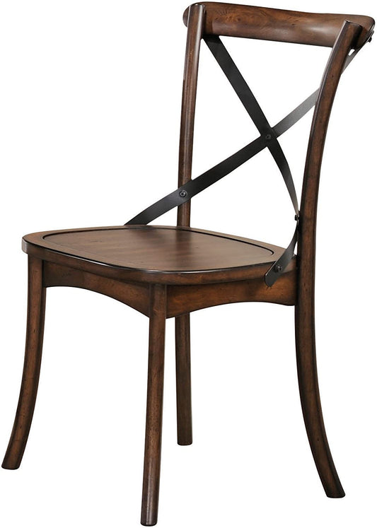 Set of Two Brown Cross Back Dining Side Chairs