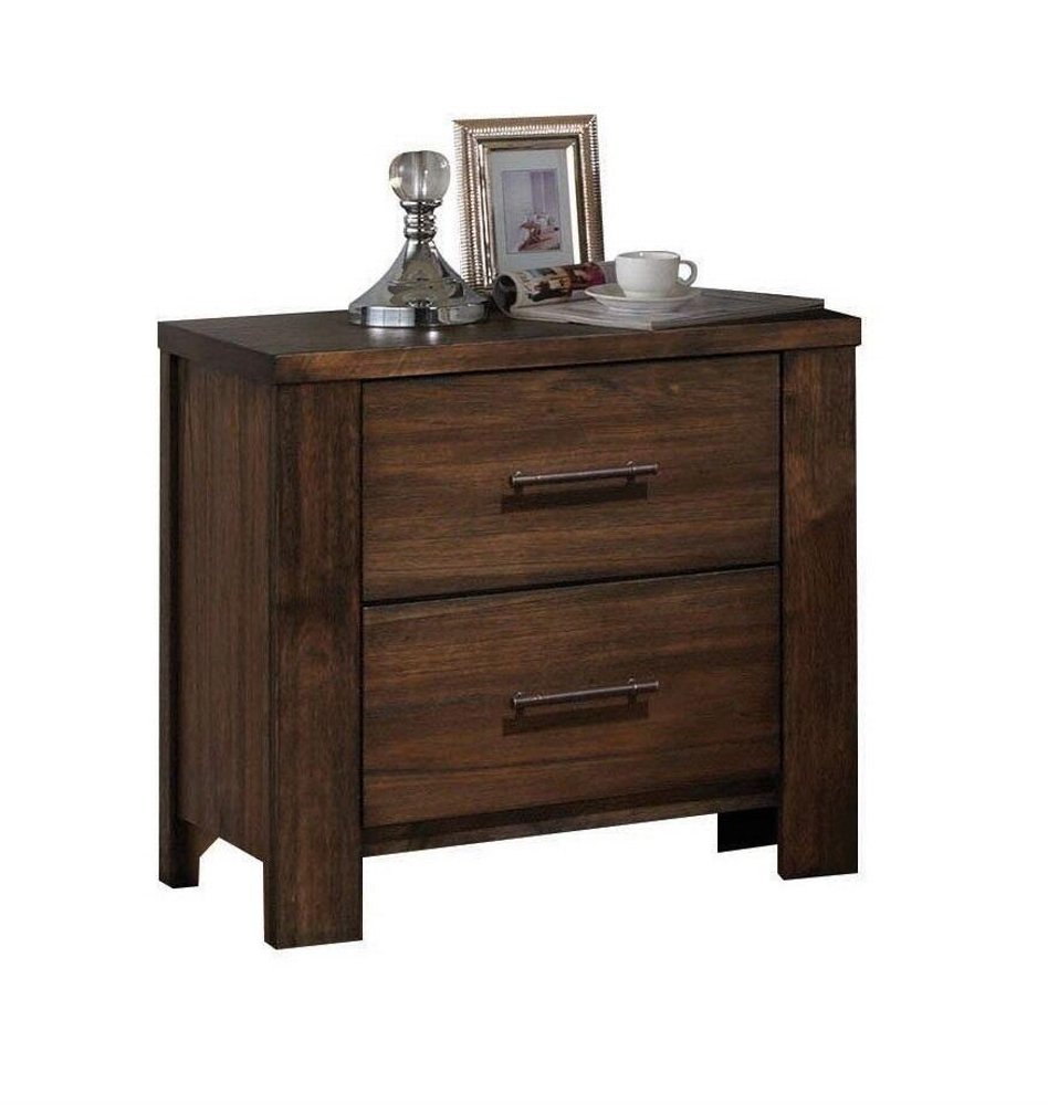 25" Brown Wood Two Drawer Nightstand