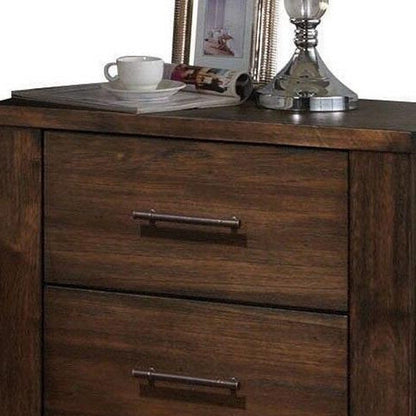 25" Brown Wood Two Drawer Nightstand