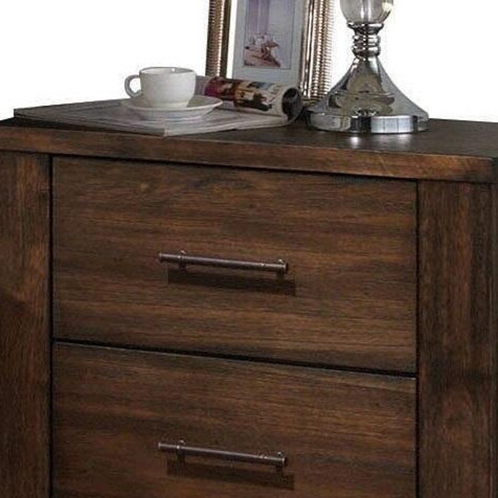 25" Brown Wood Two Drawer Nightstand