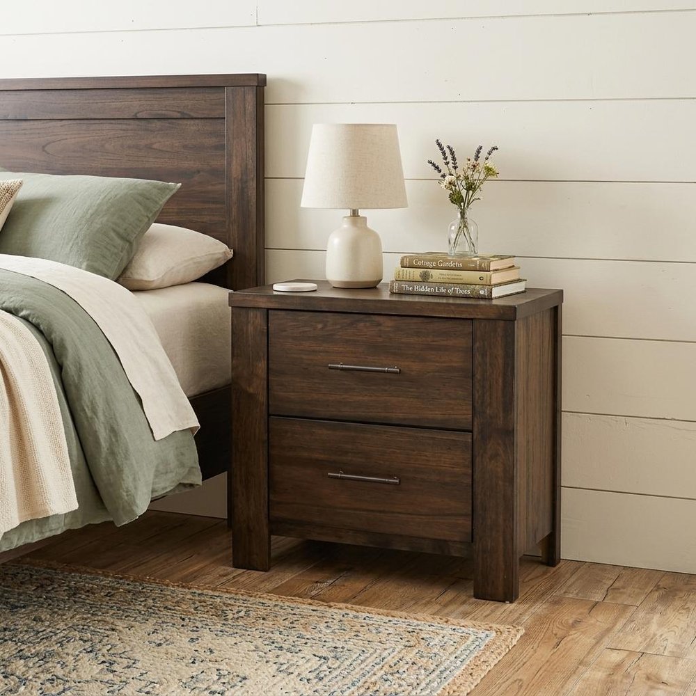 25" Brown Wood Two Drawer Nightstand