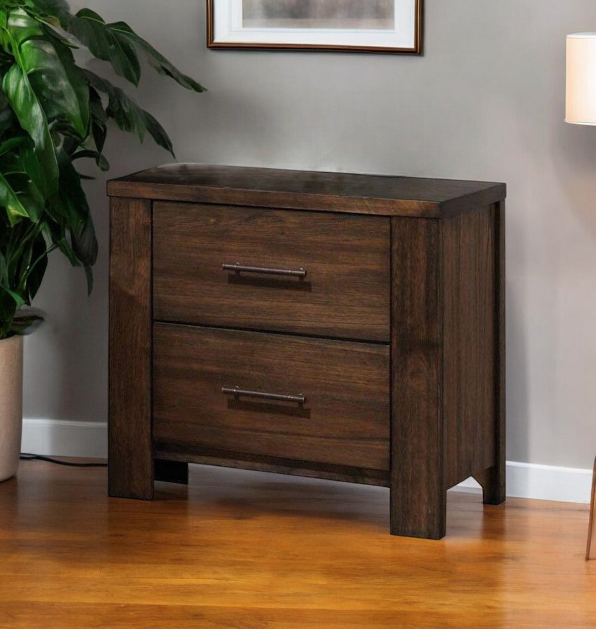 25" Brown Two Drawers Nightstand