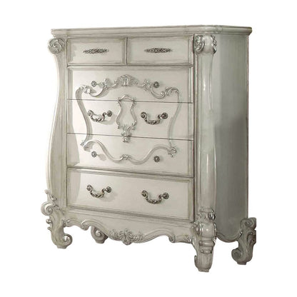 47" White Solid Wood Five Drawer Dresser