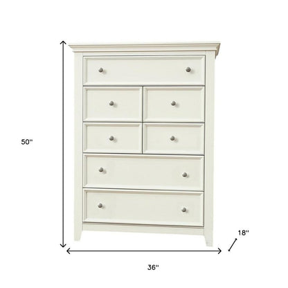 36" White Solid Wood Seven Drawer Dresser