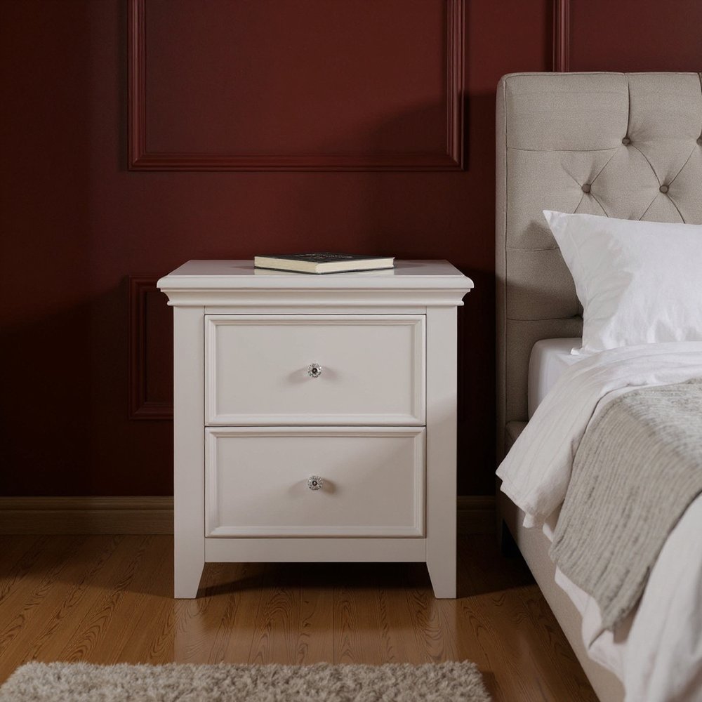 27" White Two Drawers Nightstand