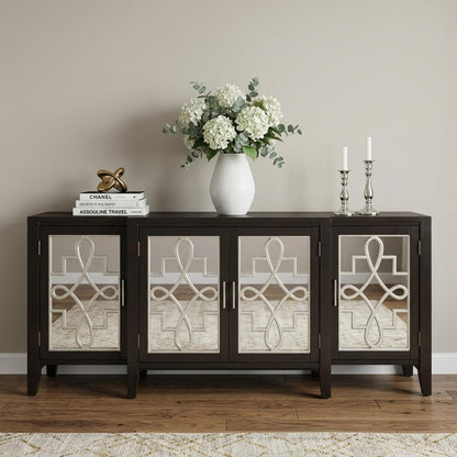 72" Gray and Silver Mirrored Wood and Glass Distressed Solid Console Table