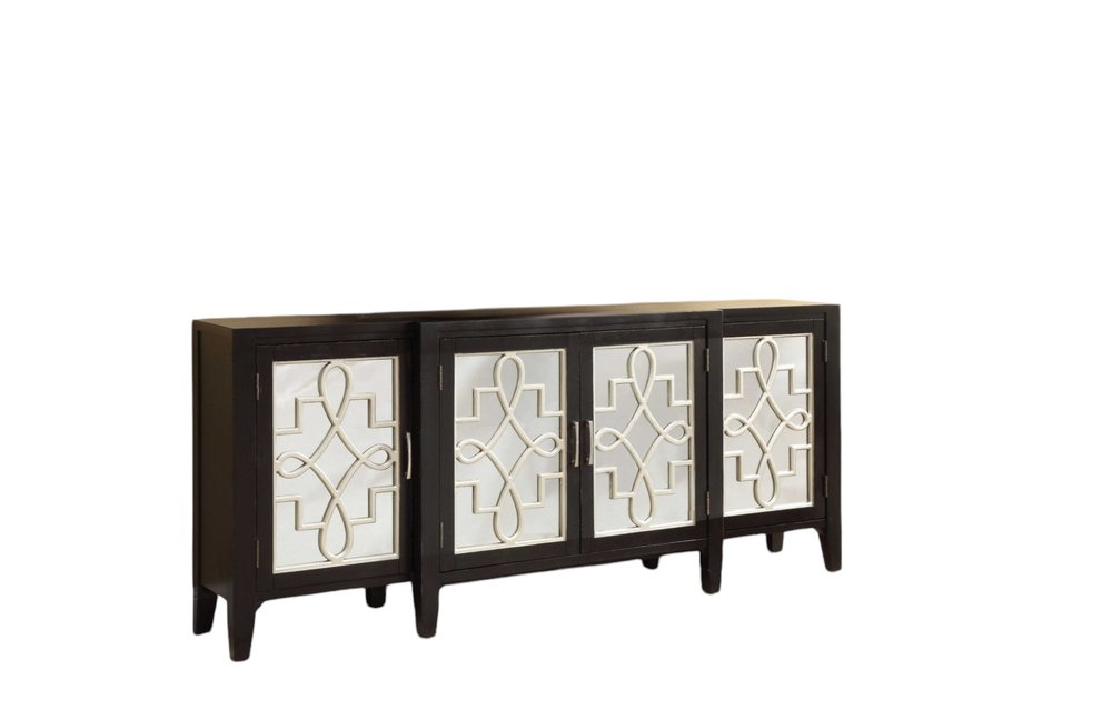 72" Gray and Silver Mirrored Wood and Glass Distressed Solid Console Table