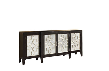 72" Gray and Silver Mirrored Wood and Glass Distressed Solid Console Table