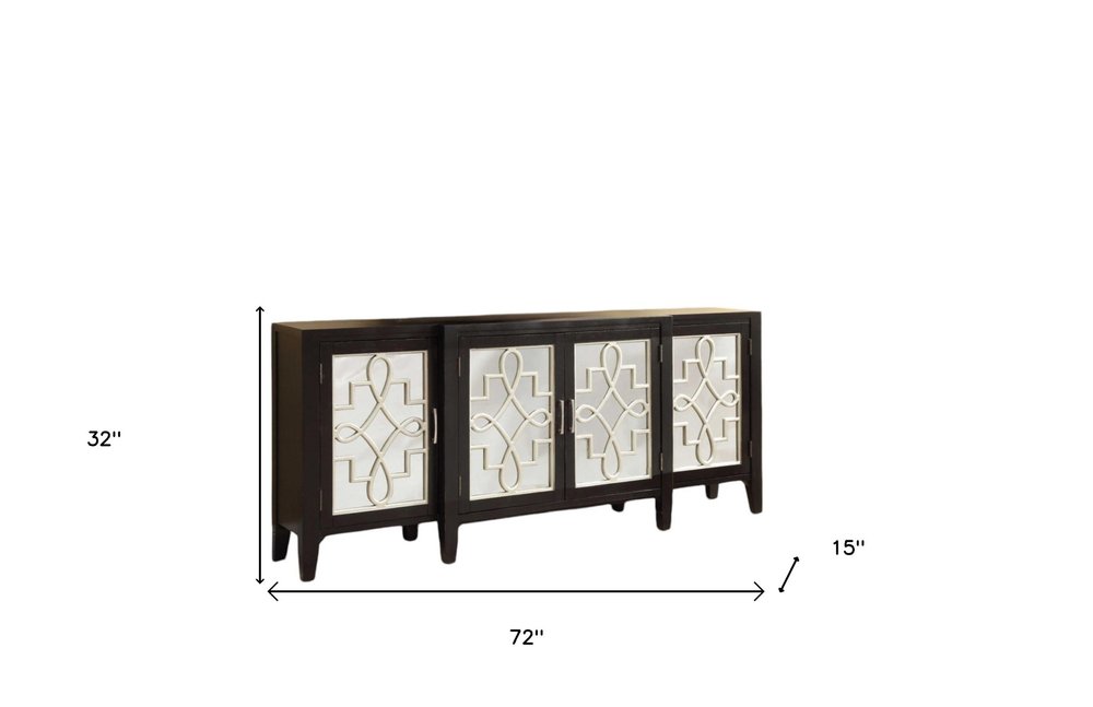 72" Gray and Silver Mirrored Wood and Glass Distressed Solid Console Table
