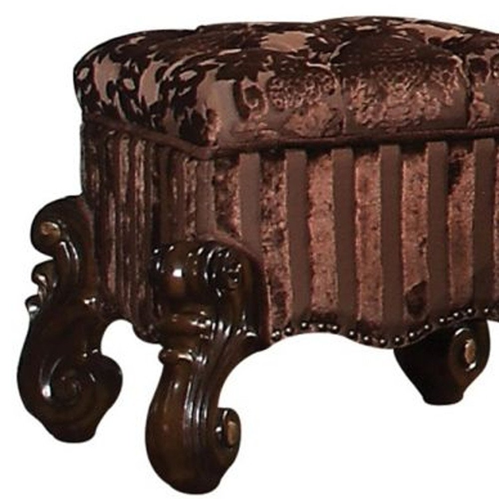 22" Chocolate Fabric Damask Footstool
