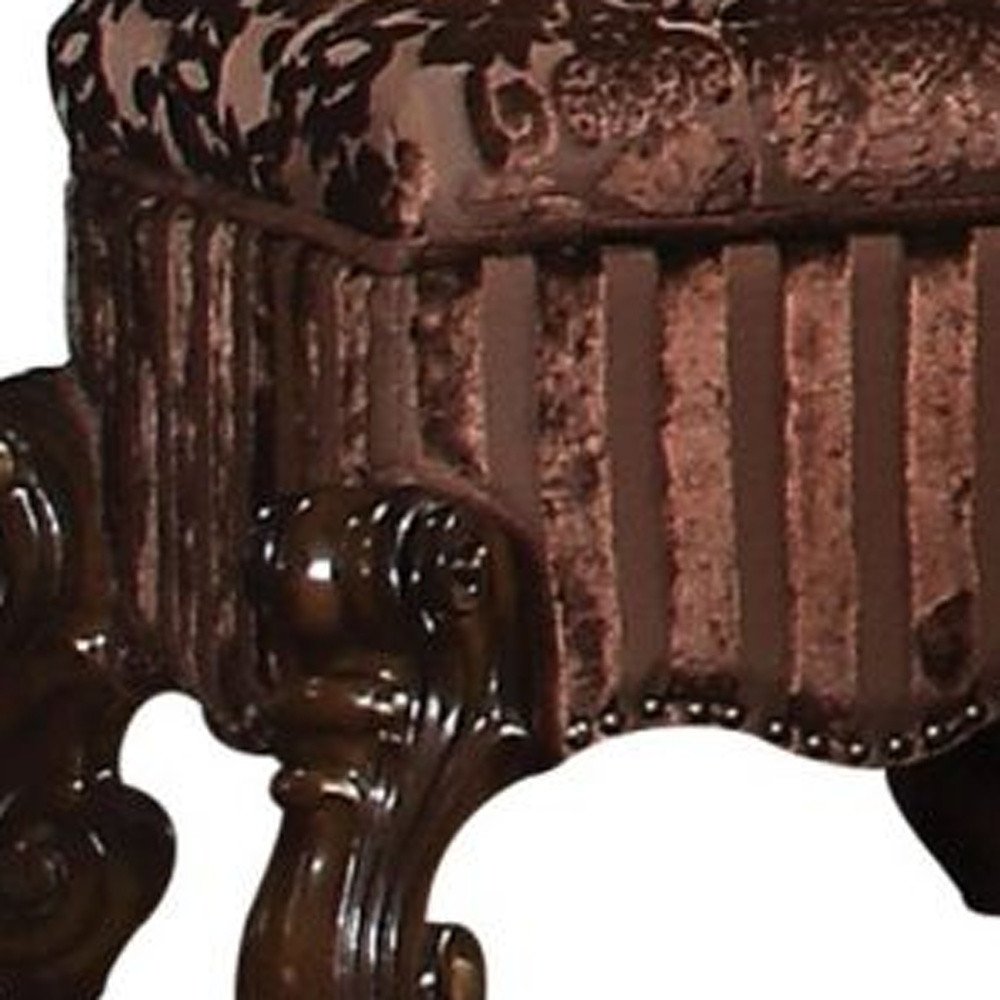 22" Chocolate Fabric Damask Footstool