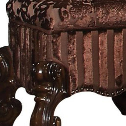22" Chocolate Fabric Damask Footstool