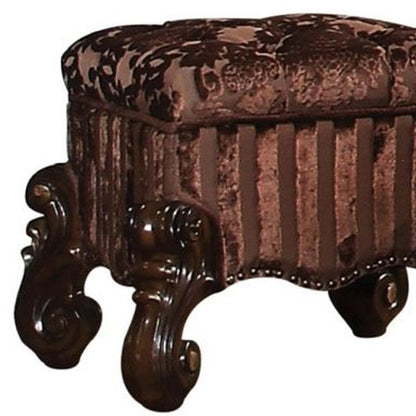 22" Chocolate Fabric Damask Footstool